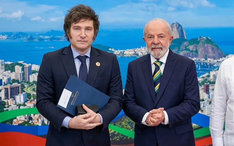 Presidente Luiz Inácio Lula da Silva (PT) recebe o presidente da Argentina, Javier Milei, na abertura do G20 no Rio de Janeiro